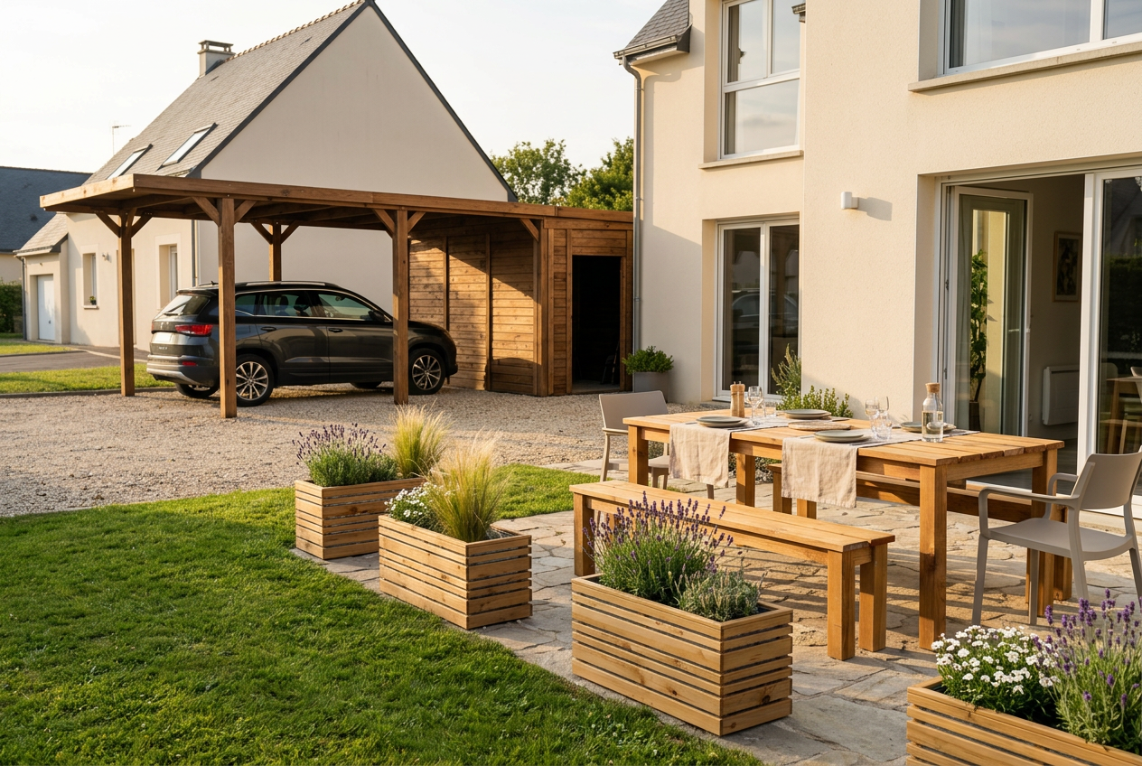 Jardin aménagé avec des produits en bois Cerland